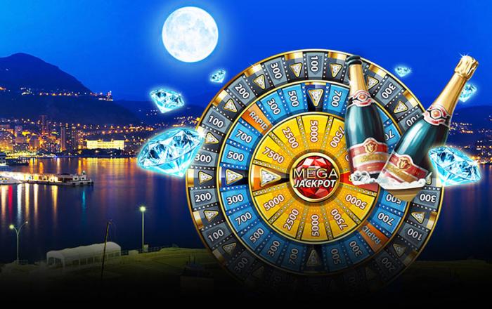 mega jackpot casino wheel with diamonds and champaign